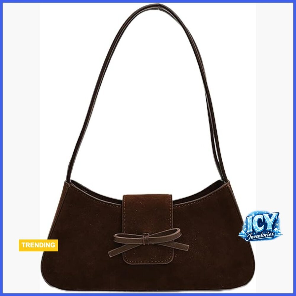 Suede Shoulder Bag with Bow Hobo Purse Mini Clutch